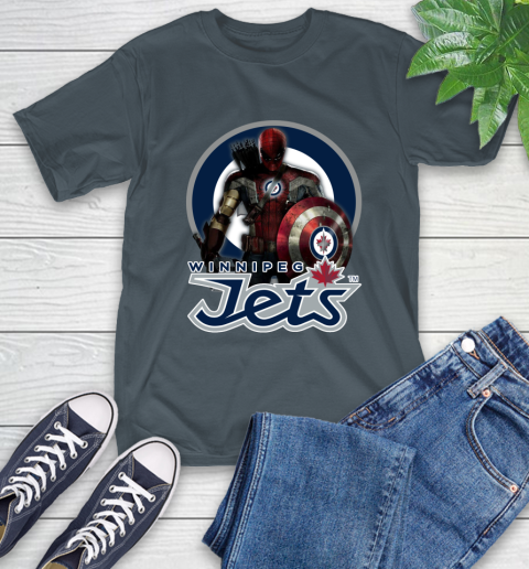NHL Captain America Thor Spider Man Hawkeye Avengers Endgame Hockey Winnipeg Jets T-Shirt 9