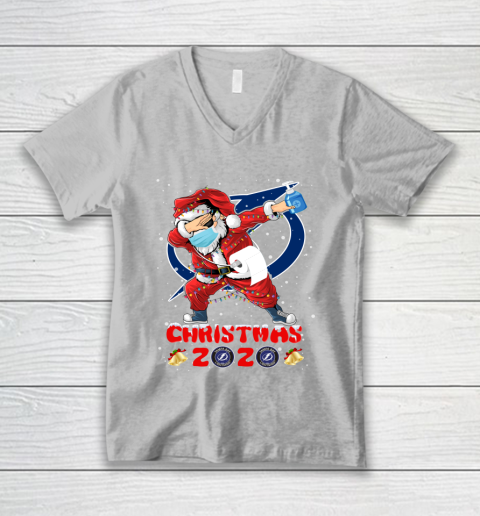 Tampa Bay Lightning Funny Santa Claus Dabbing Christmas 2020 NHL V-Neck T-Shirt 3