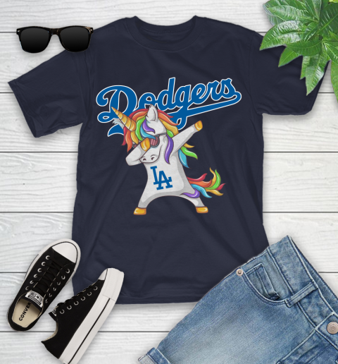 Los Angeles Dodgers MLB Baseball Funny Unicorn Dabbing Sports Youth T-Shirt 3