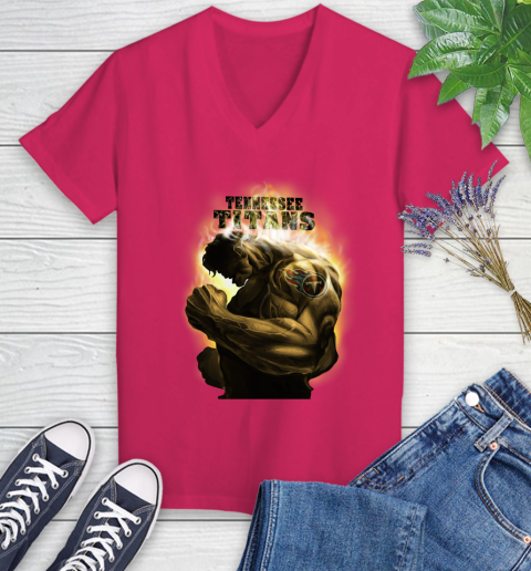 Tennessee Titans NFL Football Hulk Marvel Avengers Sports Women's V-Neck T-Shirt 9