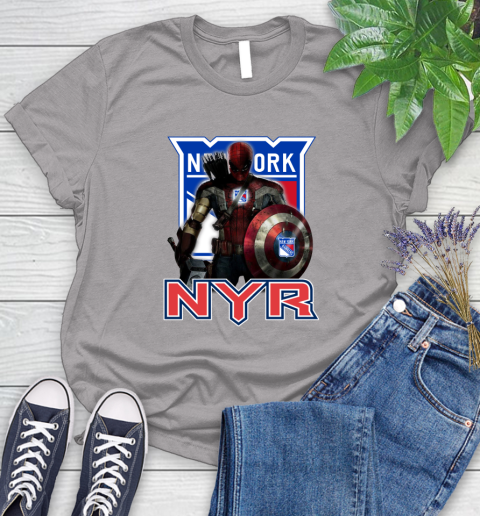 NHL Captain America Thor Spider Man Hawkeye Avengers Endgame Hockey New York Rangers Women's T-Shirt 5