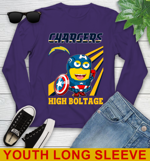 NFL Football Los Angeles Chargers Captain America Marvel Avengers Minion Shirt Youth Long Sleeve 4