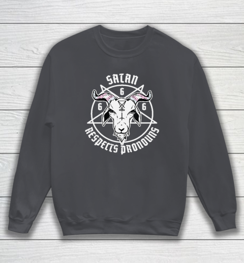 Satan Respects Pronouns Transgender Pentagram Trans Flag Sweatshirt 3