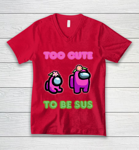 Among Us Shirts Too cute to be sus V-Neck T-Shirt 3