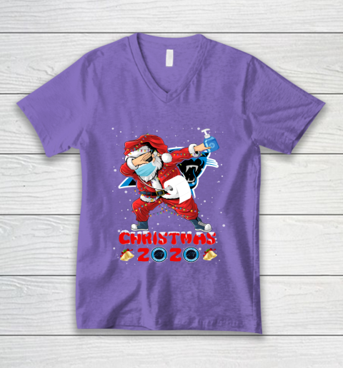 Carolina Panthers Funny Santa Claus Dabbing Christmas 2020 NFL V-Neck T-Shirt 8