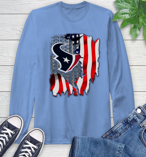 Houston Texans NFL Football American Flag Long Sleeve T-Shirt 12