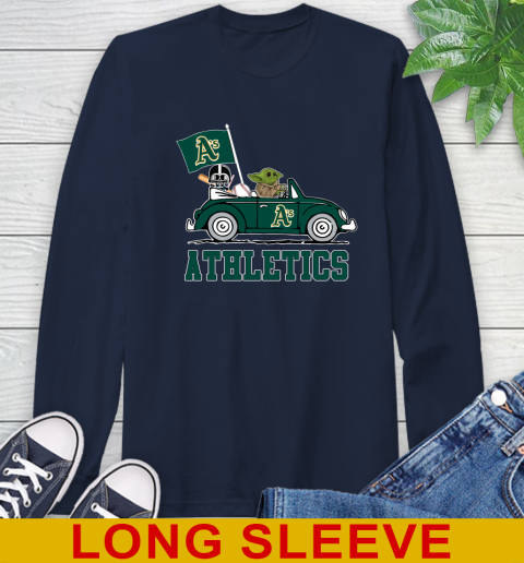 MLB Baseball Oakland Athletics Darth Vader Baby Yoda Driving Star Wars Shirt Long Sleeve T-Shirt 4