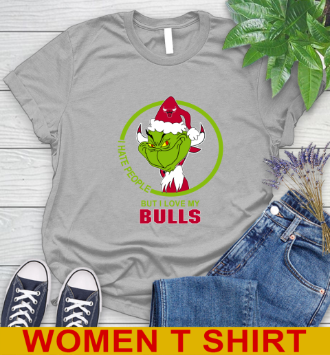 Chicago Bulls NBA Christmas Grinch I Hate People But I Love My Favorite Basketball Team Women's T-Shirt 5