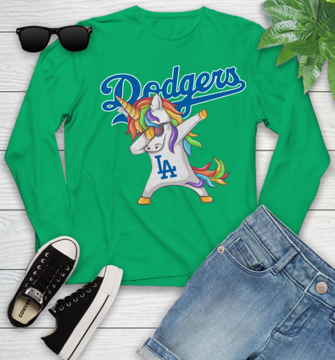 Los Angeles Dodgers MLB Baseball Funny Unicorn Dabbing Sports Youth Long Sleeve 6
