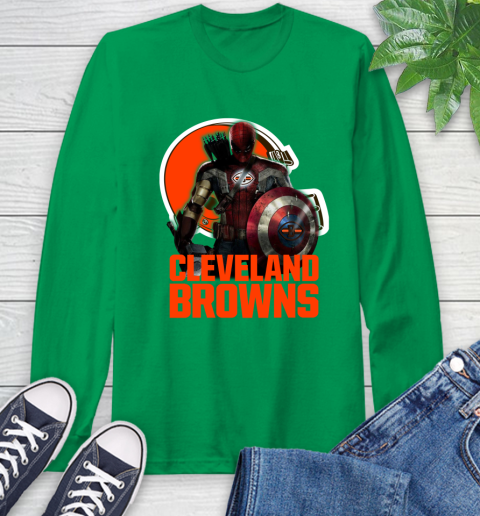 NFL Captain America Thor Spider Man Hawkeye Avengers Endgame Football Cleveland Browns Long Sleeve T-Shirt 7