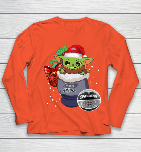 San Antonio Spurs Christmas Baby Yoda Star Wars Funny Happy NBA Youth Long Sleeve 4