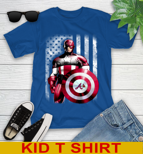 Atlanta Braves MLB Baseball Captain America Marvel Avengers American Flag Shirt Youth T-Shirt 10