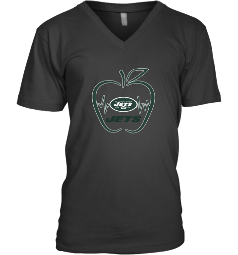 Apple Heartbeat Teacher Symbol New York Jets V-Neck T-Shirt