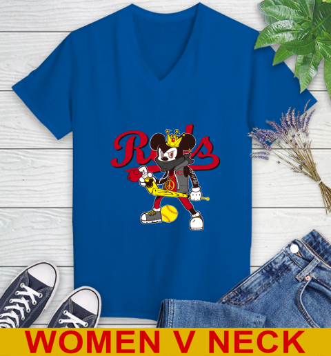Cincinnati Reds MLB Baseball Mickey Peace Sign Sports Women's V-Neck T-Shirt 12 Cincinnati Reds MLB Baseball Mickey Peace Sign Sports Women's V-Neck T-Shirt - Image 12