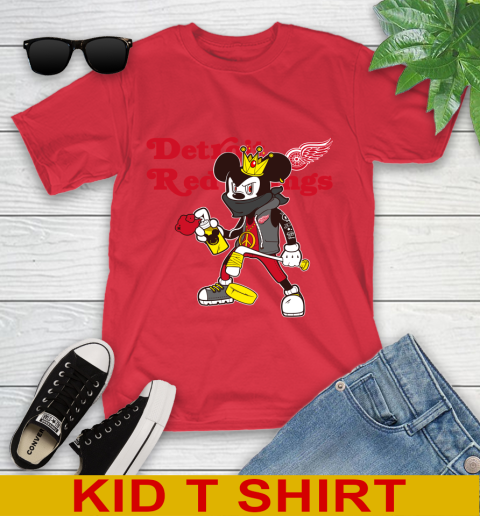 Detroit Red Wings NHL Hockey Mickey Peace Sign Sports Youth T-Shirt 10