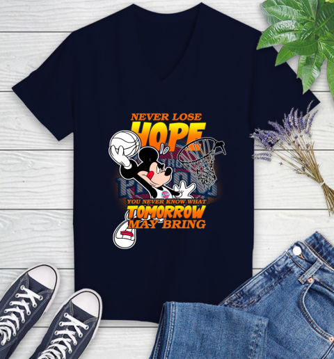 Detroit Pistons NBA Basketball Mickey Disney Never Lose Hope Women's V-Neck T-Shirt 2