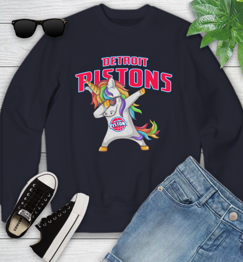 Detroit Pistons NBA Basketball Funny Unicorn Dabbing Sports Youth Sweatshirt 3
