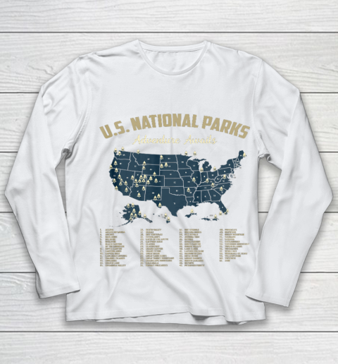 National Parks Map US Camping Hiking Outdoor Youth Long Sleeve