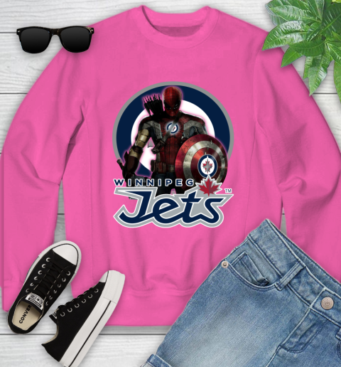 NHL Captain America Thor Spider Man Hawkeye Avengers Endgame Hockey Winnipeg Jets Youth Sweatshirt 7
