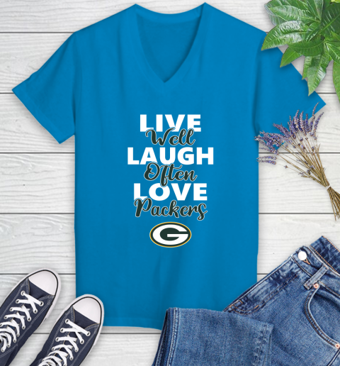NFL Football Green Bay Packers Live Well Laugh Often Love Shirt Women's V-Neck T-Shirt 5
