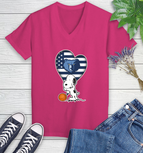 Memphis Grizzlies NBA Basketball The Peanuts Movie Adorable Snoopy Women's V-Neck T-Shirt 9