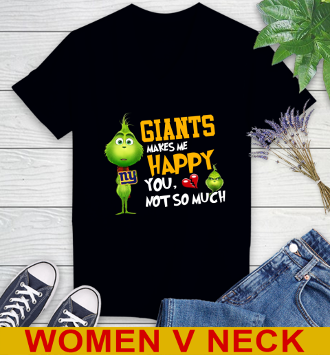 NFL New York Giants Makes Me Happy You Not So Much Grinch Football Sports Women's V-Neck T-Shirt