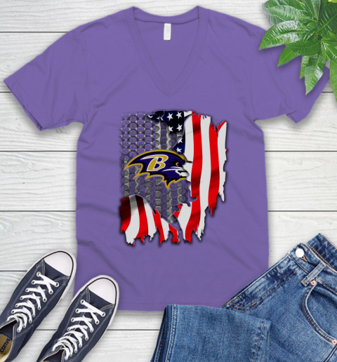 Baltimore Ravens NFL Football American Flag V-Neck T-Shirt 8