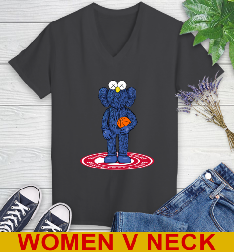 NBA Basketball Atlanta Hawks Kaws Bff Blue Figure Shirt Women's V-Neck T-Shirt 9