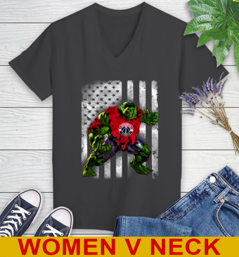 Washington Wizards Hulk Marvel Avengers NBA Basketball American Flag Women's V-Neck T-Shirt 8