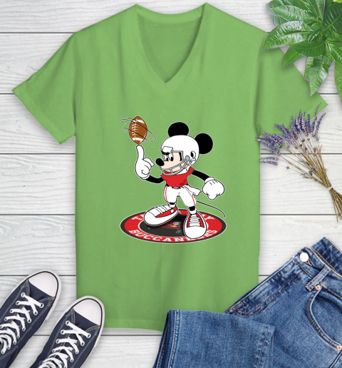 NFL Football Tampa Bay Buccaneers Cheerful Mickey Disney Shirt Women's V-Neck T-Shirt 9