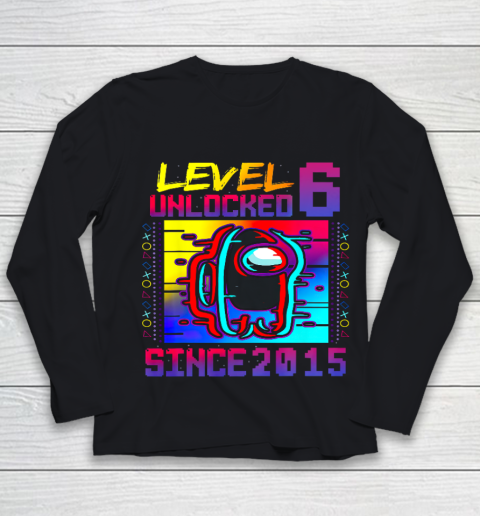 Disstressed Level 6 Unlocked Among With Us 6th Birthday Youth Long Sleeve