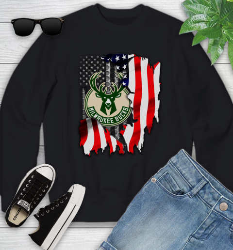 Milwaukee Bucks NBA Basketball American Flag Youth Sweatshirt