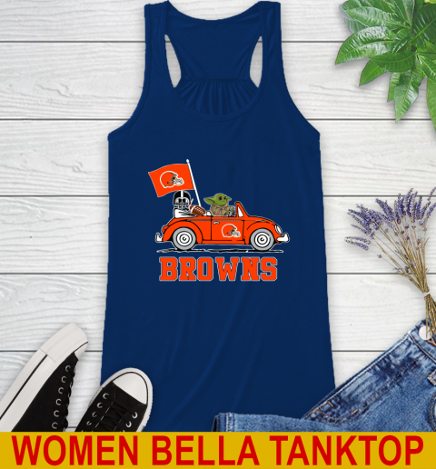 NFL Football Cleveland Browns Darth Vader Baby Yoda Driving Star Wars Shirt Racerback Tank 9