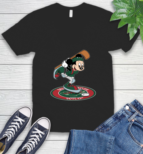 NHL Hockey Minnesota Wild Cheerful Mickey Disney Shirt V-Neck T-Shirt