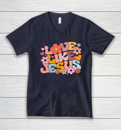Love Like Jesus Christian Bible Verse Trendy Floral Heart V-Neck T-Shirt 2