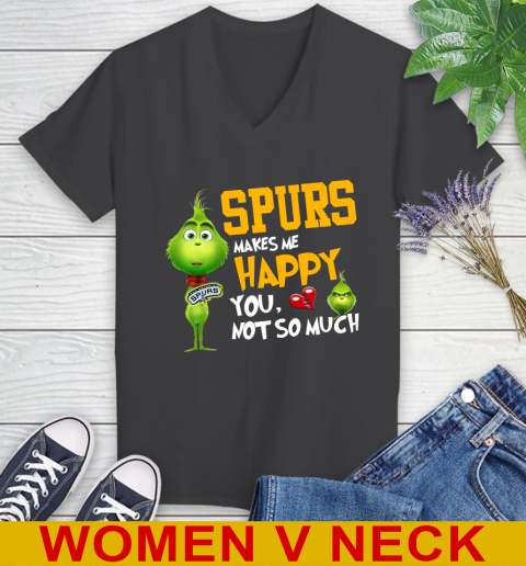 NBA San Antonio Spurs Makes Me Happy You Not So Much Grinch Basketball Sports Women's V-Neck T-Shirt 8