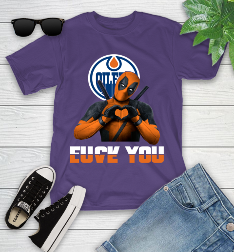 NHL Edmonton Oilers Deadpool Love You Fuck You Hockey Sports Youth T-Shirt 3