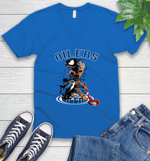 NHL Edmonton Oilers Hockey Venom Groot Guardians Of The Galaxy V-Neck T-Shirt 6