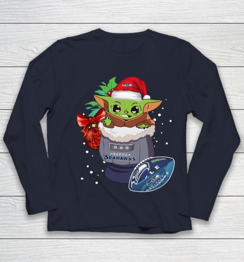 Seattle Seahawks Christmas Baby Yoda Star Wars Funny Happy NFL Youth Long Sleeve 3