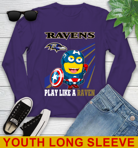 NFL Football Baltimore Ravens Captain America Marvel Avengers Minion Shirt Youth Long Sleeve 4