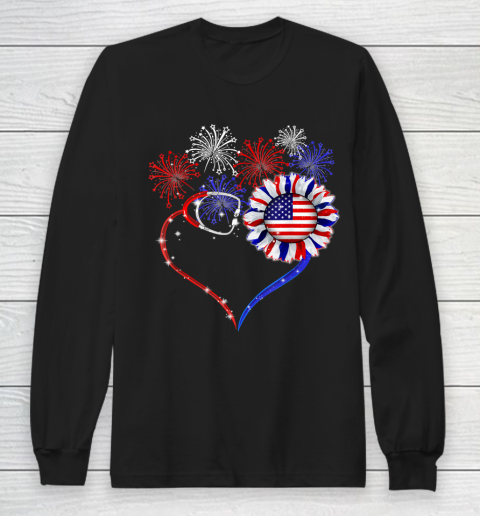 Patriotic Nurse 4th Of July American Flag Independence Day Long Sleeve T-Shirt