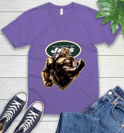 NFL Thanos Avengers Endgame Football Sports New York Jets V-Neck T-Shirt 9