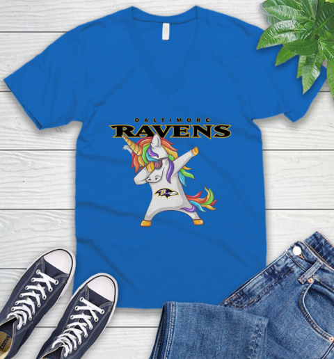 Baltimore Ravens NFL Football Funny Unicorn Dabbing Sports V-Neck T-Shirt 6