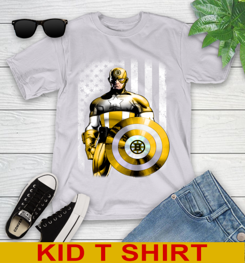 Boston Bruins NHL Hockey Captain America Marvel Avengers American Flag Shirt Youth T-Shirt 4