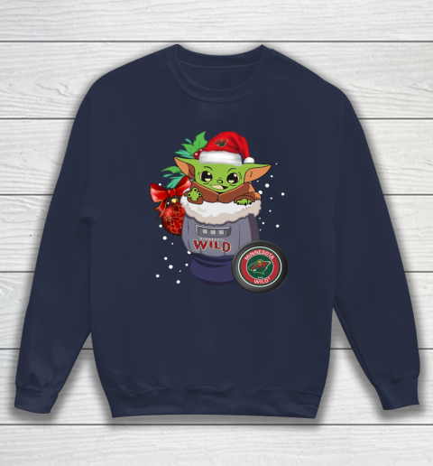 Minnesota Wild Christmas Baby Yoda Star Wars Funny Happy NHL Sweatshirt 3