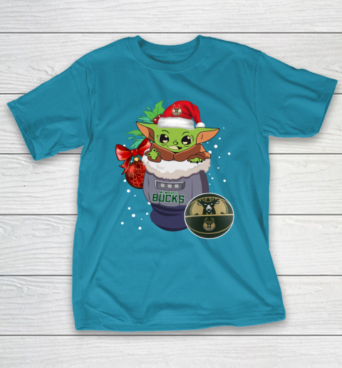 Milwaukee Bucks Christmas Baby Yoda Star Wars Funny Happy NBA T-Shirt 8
