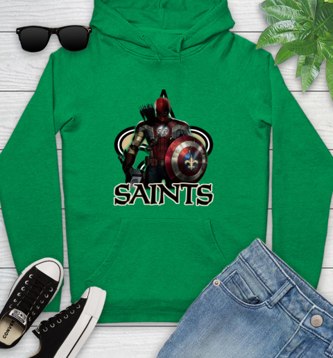 NFL Captain America Thor Spider Man Hawkeye Avengers Endgame Football New Orleans Saints Youth Hoodie 7