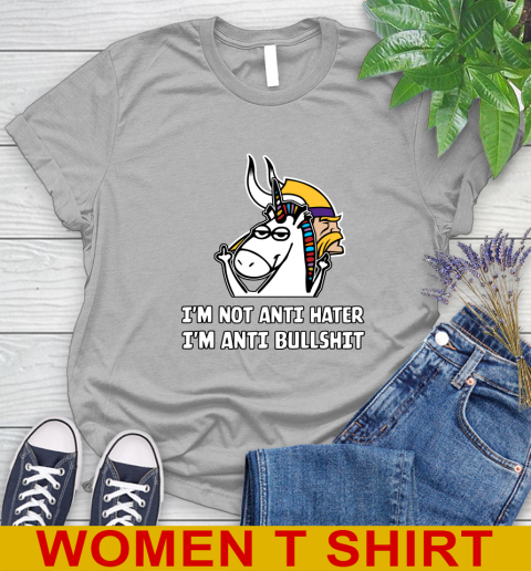 Minnesota Vikings NFL Football Unicorn I'm Not Anti Hater I'm Anti Bullshit Women's T-Shirt 5