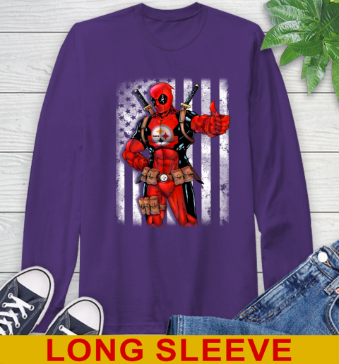 NFL Football Pittsburgh Steelers Deadpool American Flag Shirt Long Sleeve T-Shirt 5