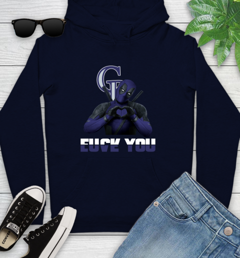 MLB Colorado Rockies Deadpool Love You Fuck You Baseball Sports Youth Hoodie 3